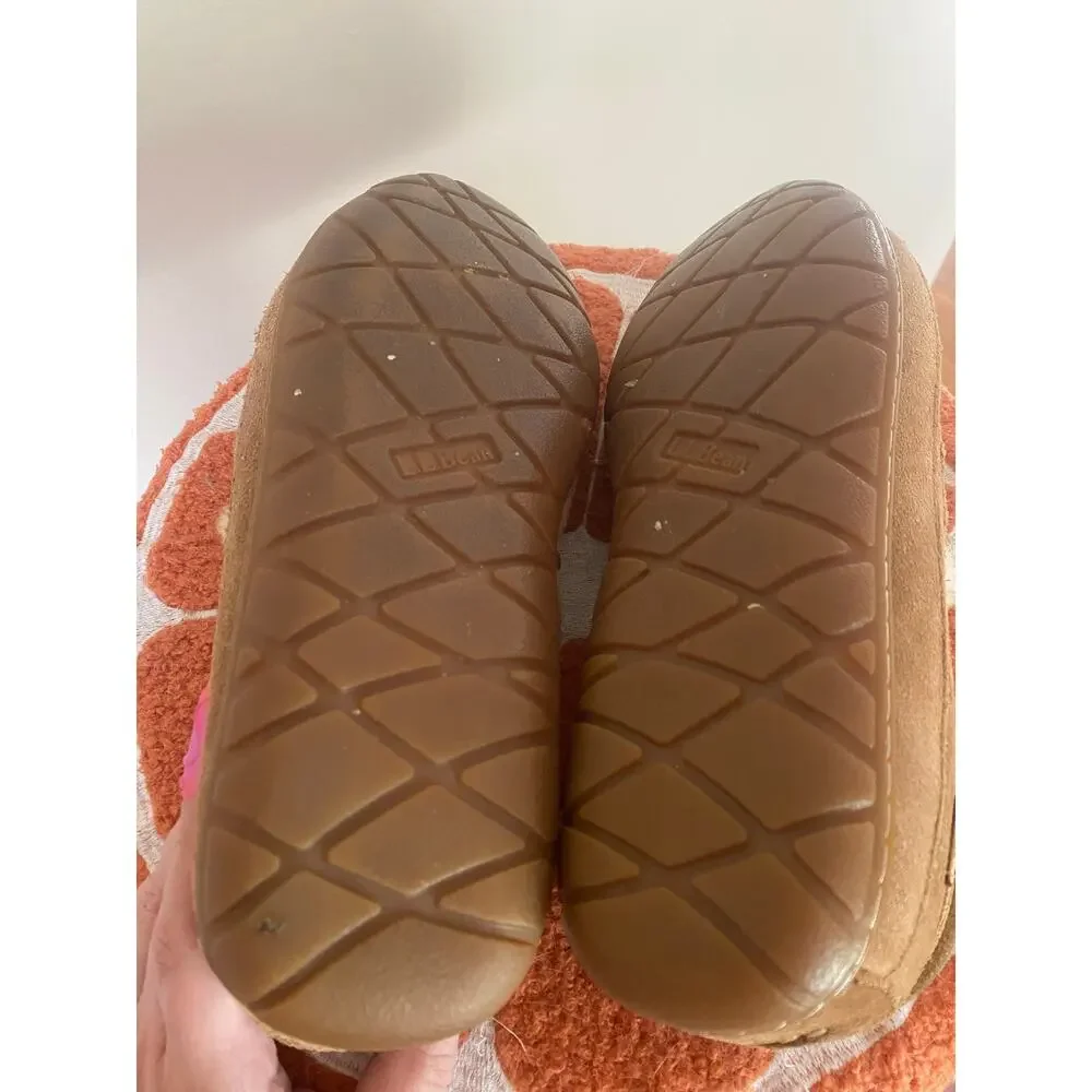 LL Bean Wicked Good Moccasins Mens Suede/ Dyed Lambs Fur Slippers Tan 11 Wide